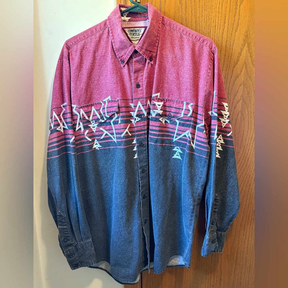 Vintage cowboy turtle association long sleeve button up shirt